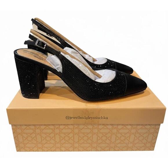 Jewel Badgley Mischka, 10, Black, Tatum Slingback Block Heels with Capped Toe - Picture 6 of 7